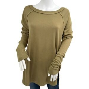 WE THE FREE Medium Thermal Top Olive Green Waffle Knit Oversized Boho Tunic